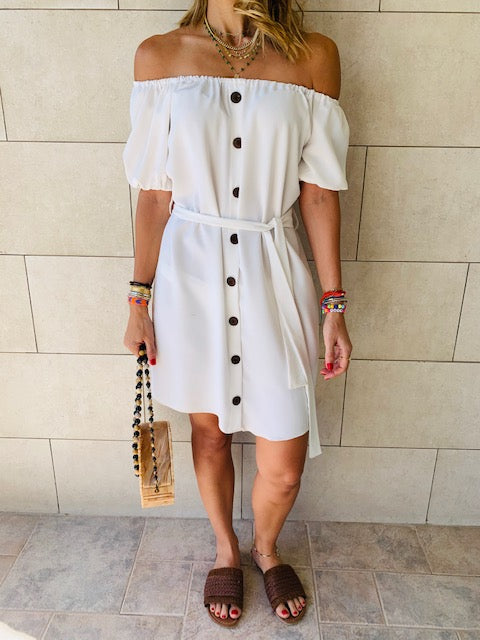 White Puff Bardot Dress