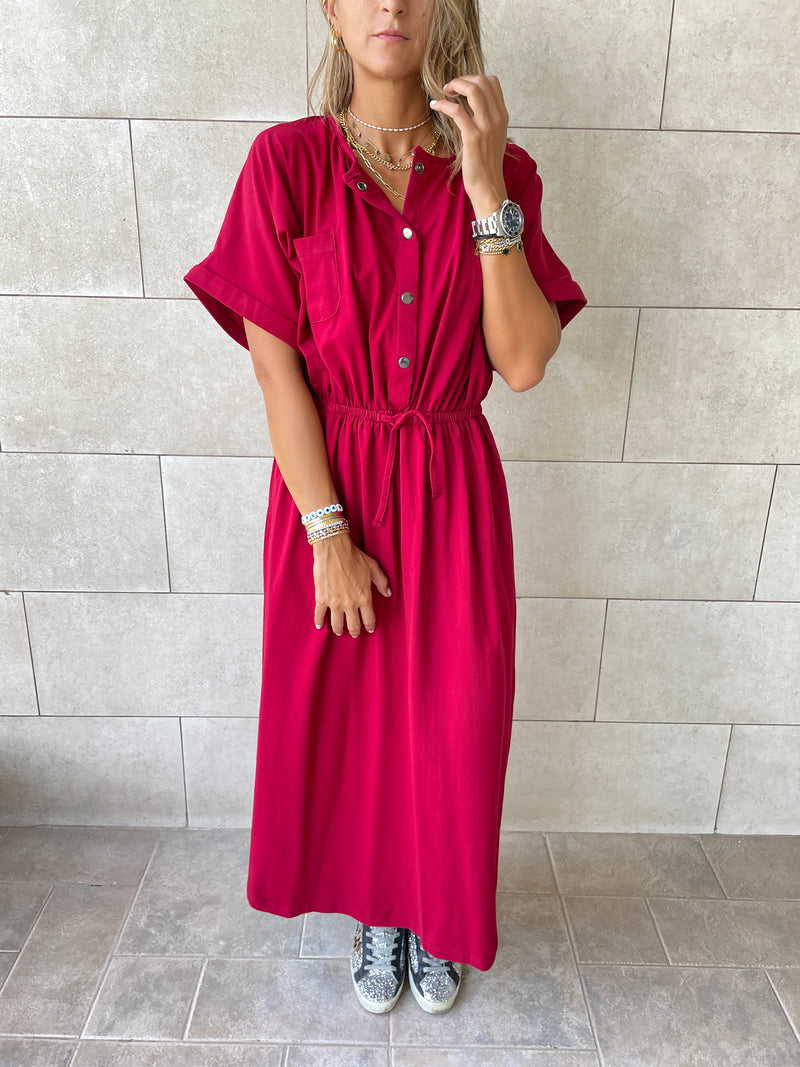 Burgundy Drawstring City Dress