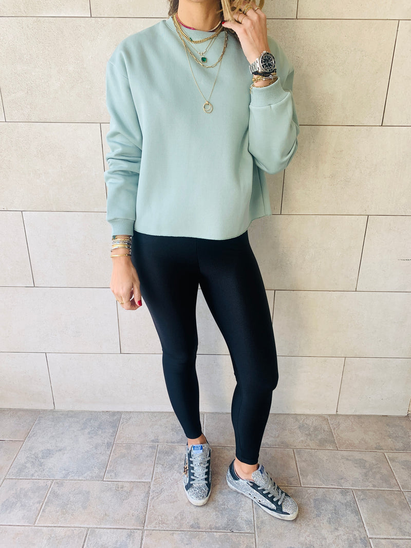 Sage Frayed Edgy Cropped Sweatshirt