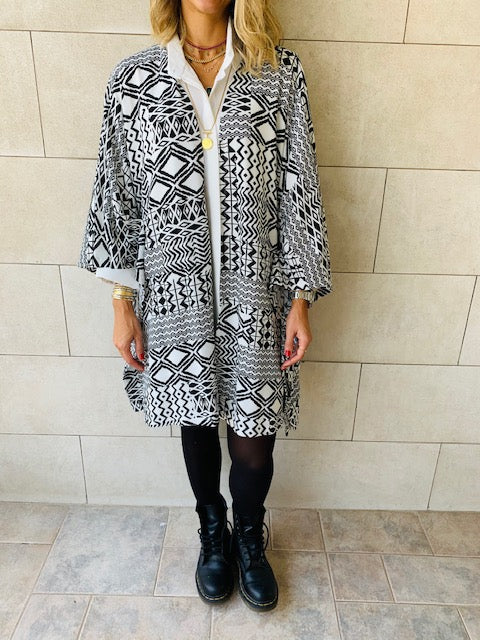Monochrome Tribal Knit Kimono