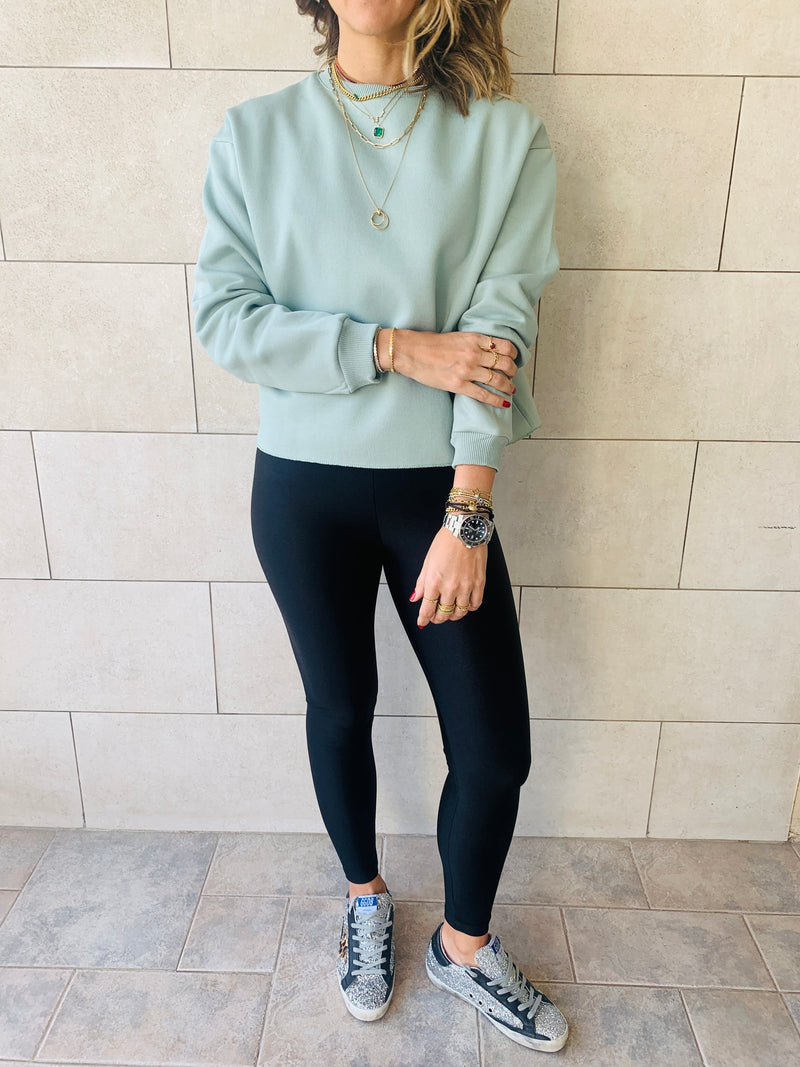 Sage Frayed Edgy Cropped Sweatshirt