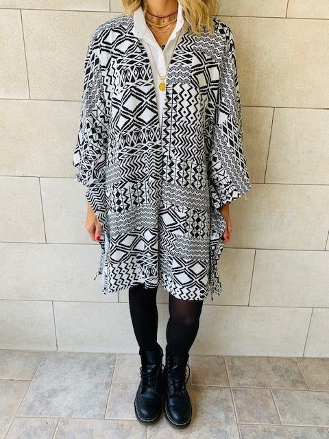 Monochrome Tribal Knit Kimono
