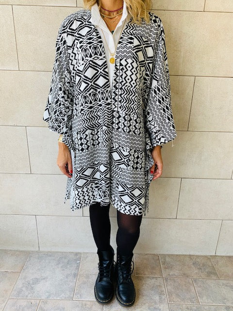 Monochrome Tribal Knit Kimono