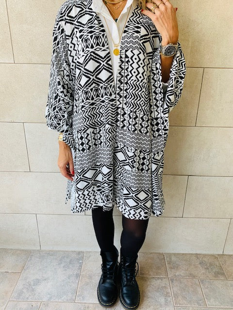 Monochrome Tribal Knit Kimono