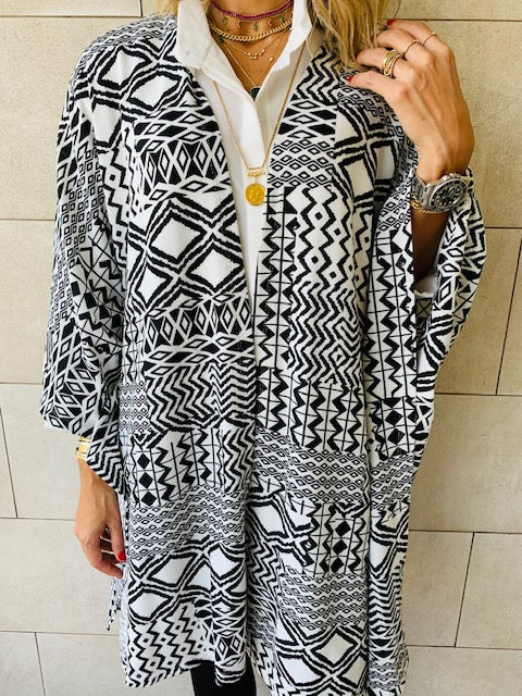 Monochrome Tribal Knit Kimono