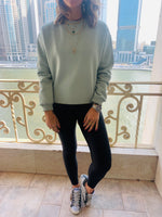 Sage Frayed Edgy Cropped Sweatshirt