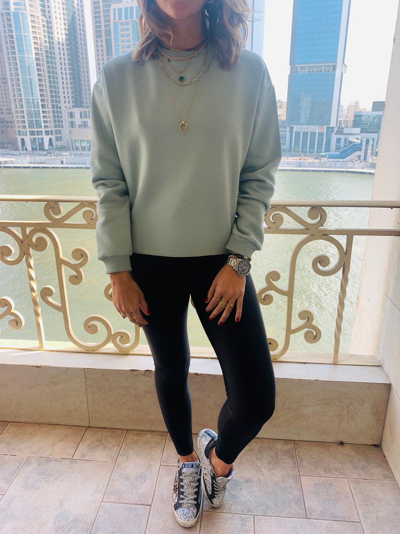 Sage Frayed Edgy Cropped Sweatshirt