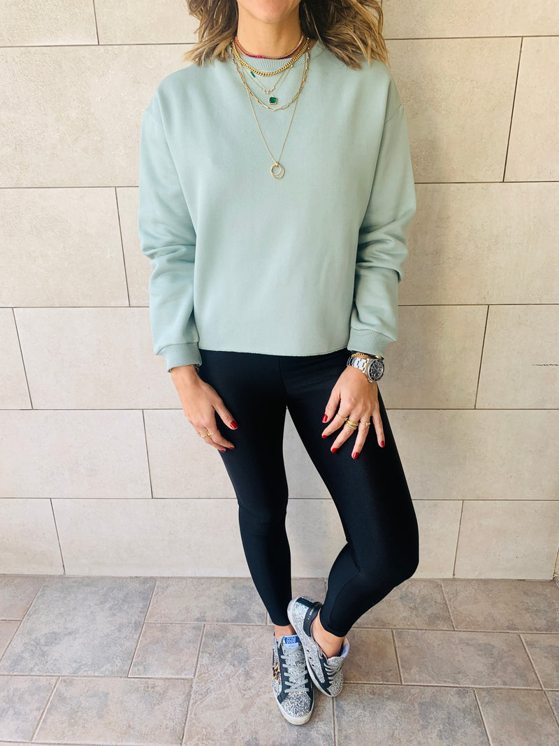 Sage Frayed Edgy Cropped Sweatshirt
