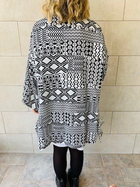 Monochrome Tribal Knit Kimono