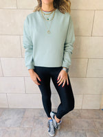 Sage Frayed Edgy Cropped Sweatshirt