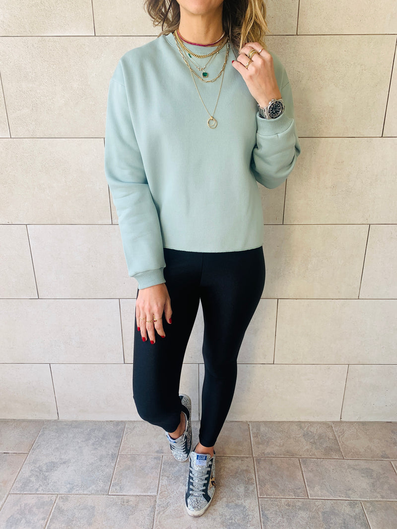 Sage Frayed Edgy Cropped Sweatshirt