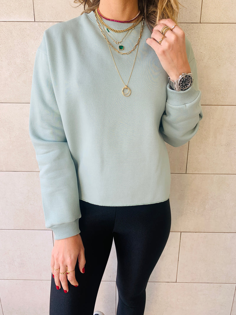 Sage Frayed Edgy Cropped Sweatshirt