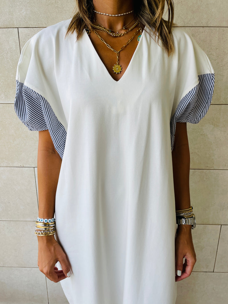 White Slink Shoulder Dress