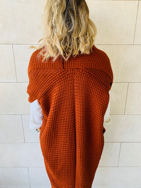 Rust Shawl Knit Vest