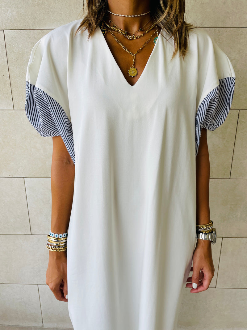 White Slink Shoulder Dress