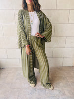 Olive Striped Loose Kimono