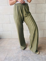 Olive Striped Loose Pants