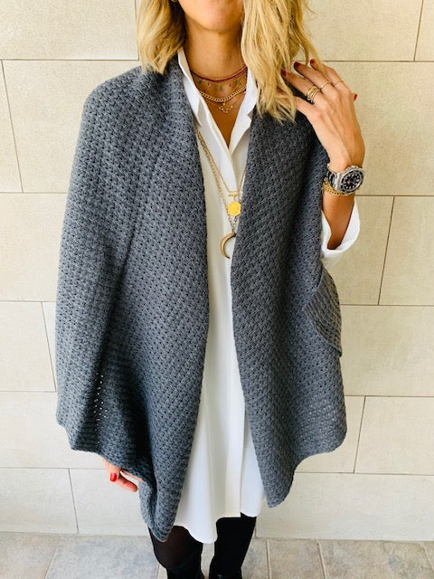 Charcoal Shawl Knit Vest