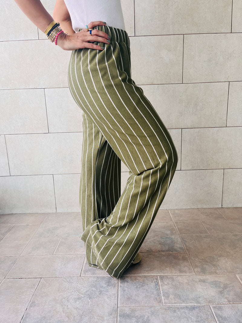 Olive Striped Loose Pants