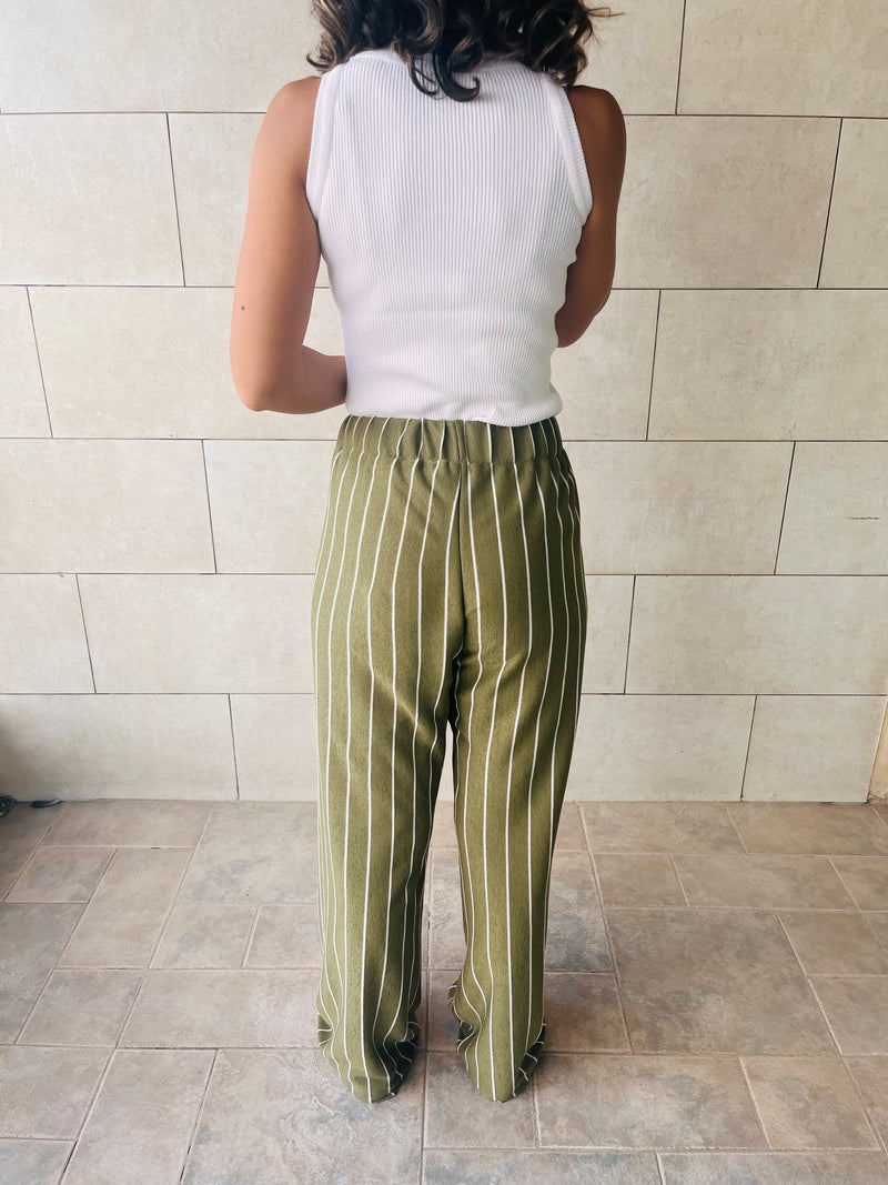 Olive Striped Loose Pants