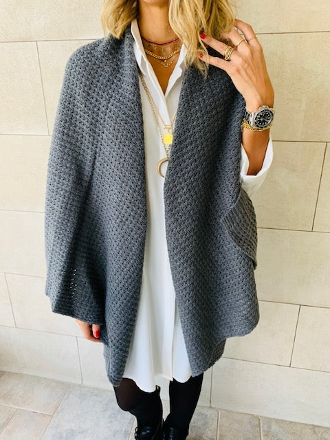 Charcoal Shawl Knit Vest