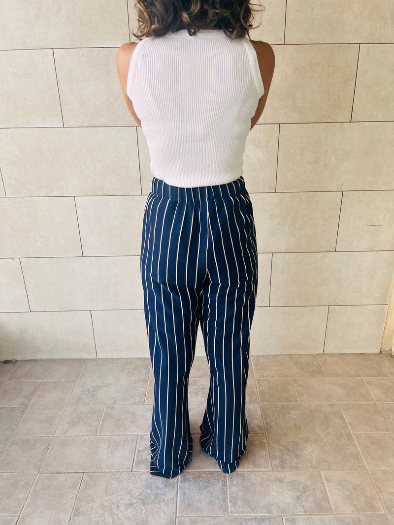 Navy Striped Loose Pants