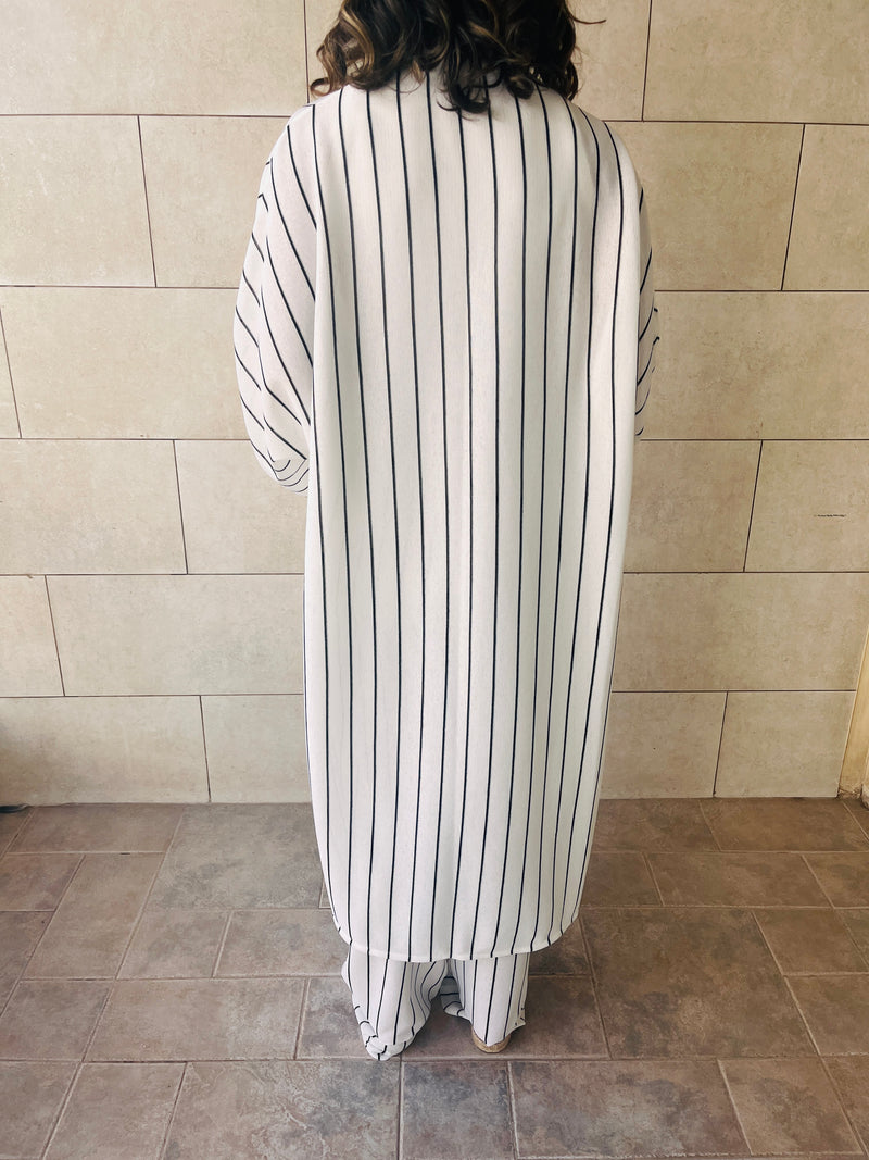 White Striped Loose Kimono