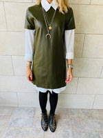Olive Leather Smock Dress
