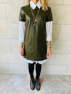 Olive Leather Smock Dress