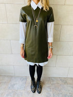 Olive Leather Smock Dress