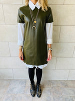 Olive Leather Smock Dress