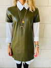 Olive Leather Smock Dress