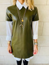 Olive Leather Smock Dress