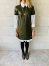 Olive Leather Smock Dress