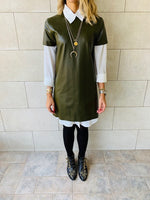 Olive Leather Smock Dress