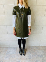 Olive Leather Smock Dress