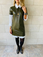 Olive Leather Smock Dress