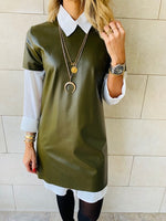 Olive Leather Smock Dress