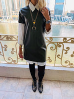 Olive Leather Smock Dress