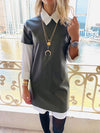 Olive Leather Smock Dress