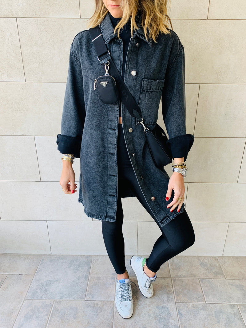 Grey Long Denim Shacket