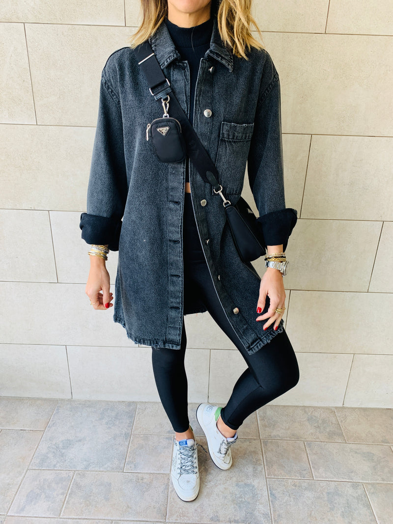 Grey Long Denim Shacket