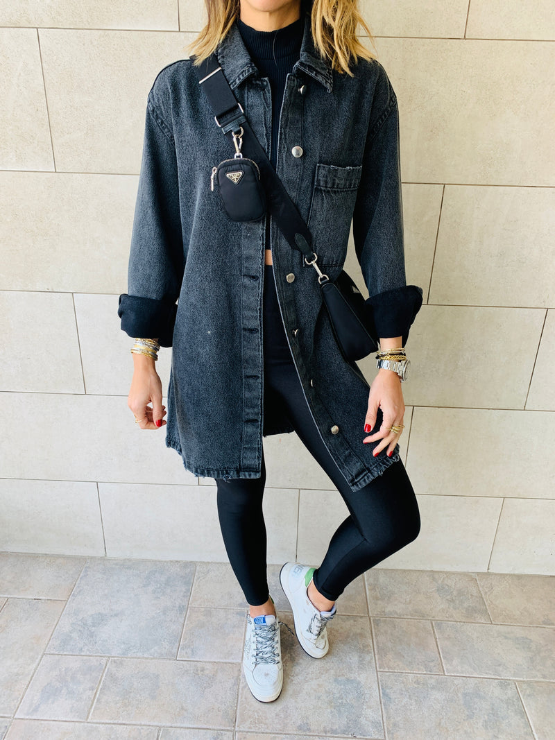 Grey Long Denim Shacket
