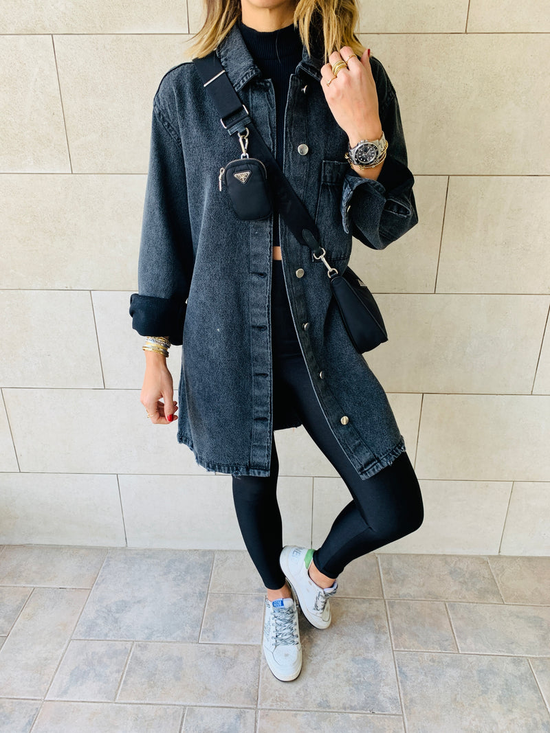 Grey Long Denim Shacket