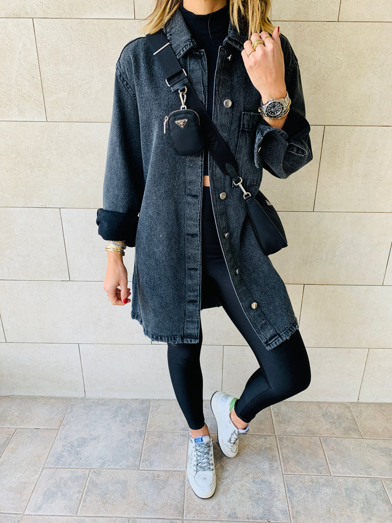 Grey Long Denim Shacket