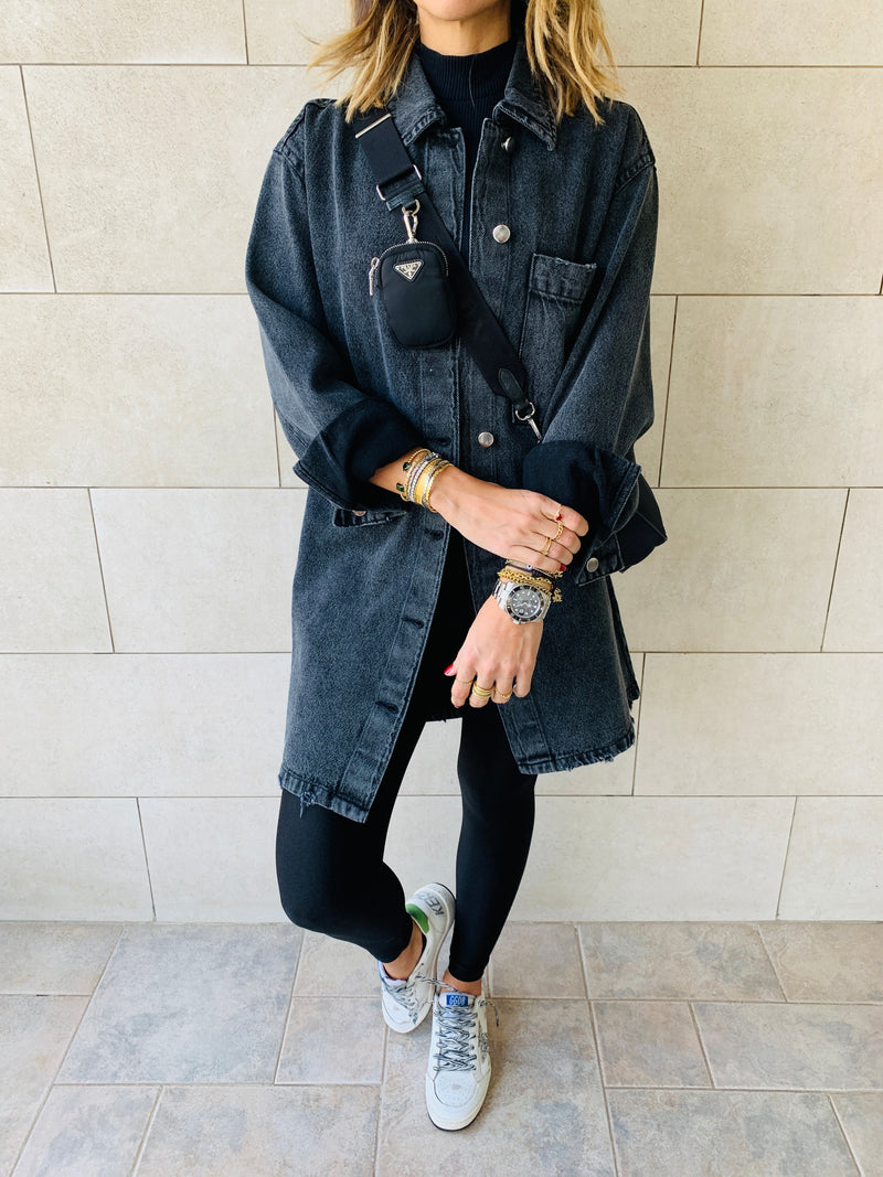 Grey Long Denim Shacket