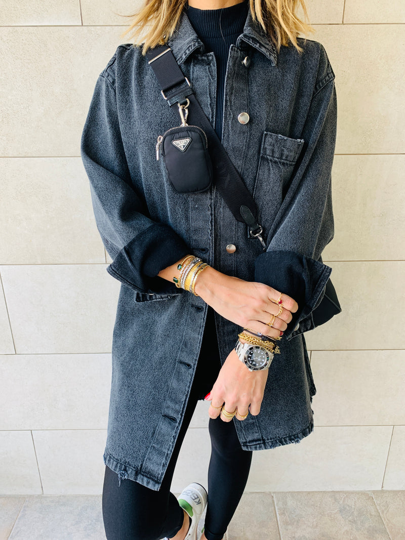 Grey Long Denim Shacket