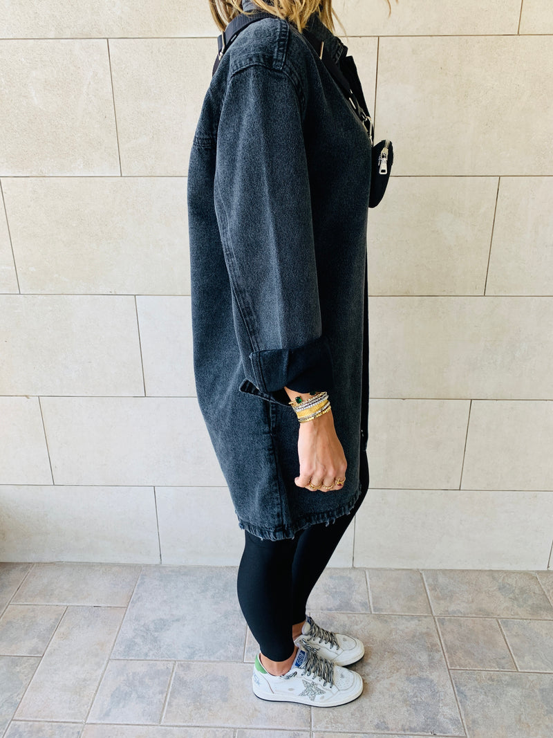 Grey Long Denim Shacket