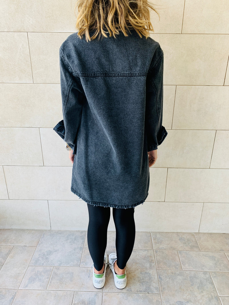 Grey Long Denim Shacket