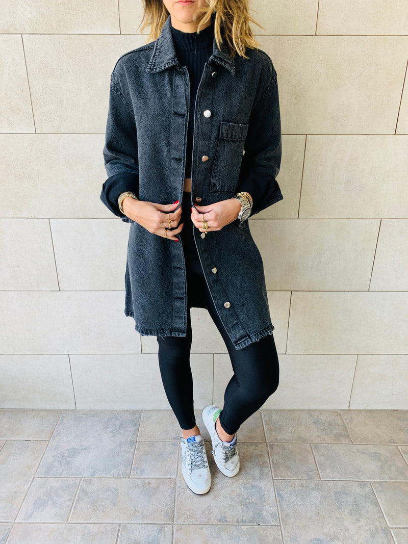 Grey Long Denim Shacket